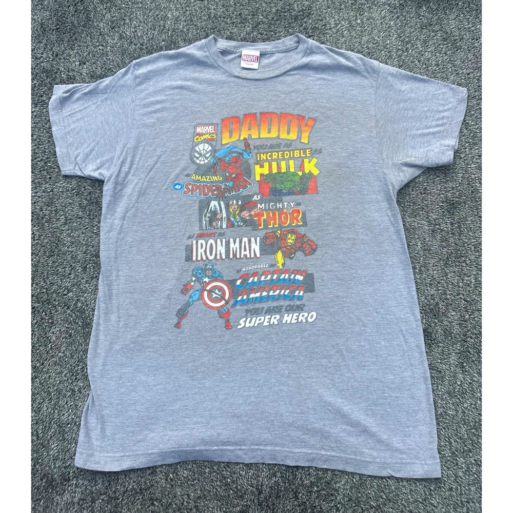 Vintage Marvel Comics Daddy T Shirt Men's L Gray Tultex Spider-Man Hulk Y2K